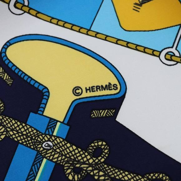 HERMES Carre 90 Scarf ""CIRCUS"" Silk Blue Light Blue white Auth ac3186 - Picture 13 of 15